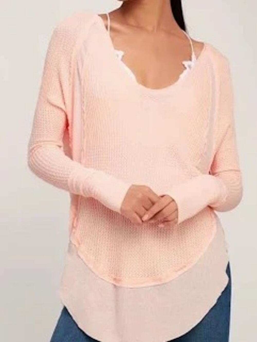 We The Free Catalina Thermal Waffle Tunic Soft Girl Basics Fall Pink Women Small